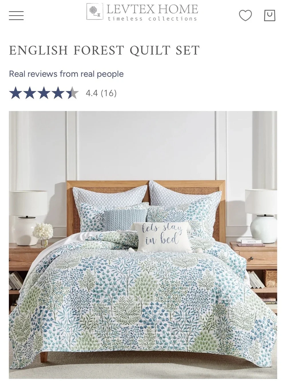 Levtex Blue and Green Botanical Quilt 2 pcs. Set. 🩵🤍💚 reversible pattern TWIN.